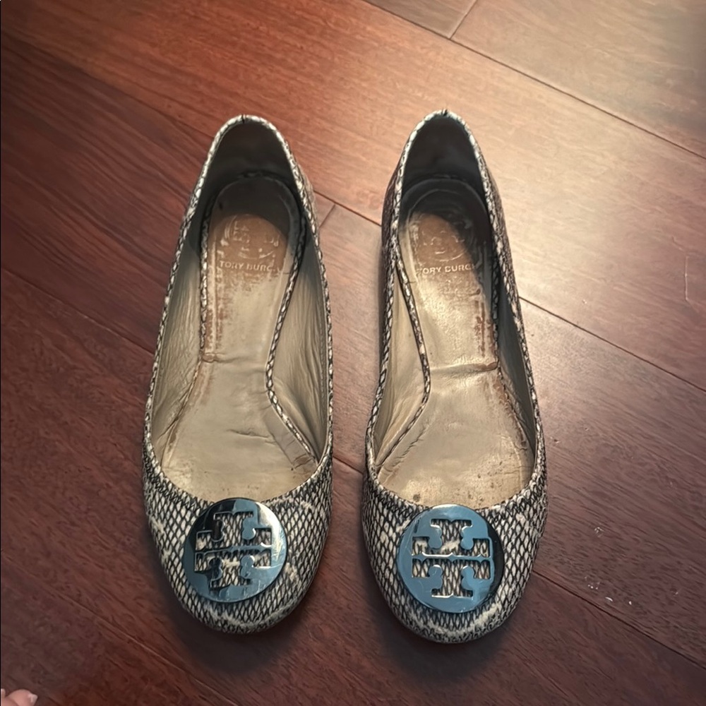 Tory Burch Faux Snake - Leather Flats with Medallion